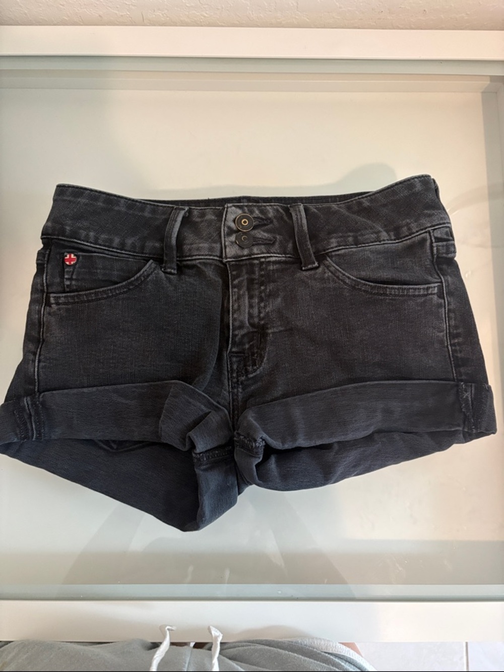 Hudson Jeans Black Rolled-Hem Denim Shorts